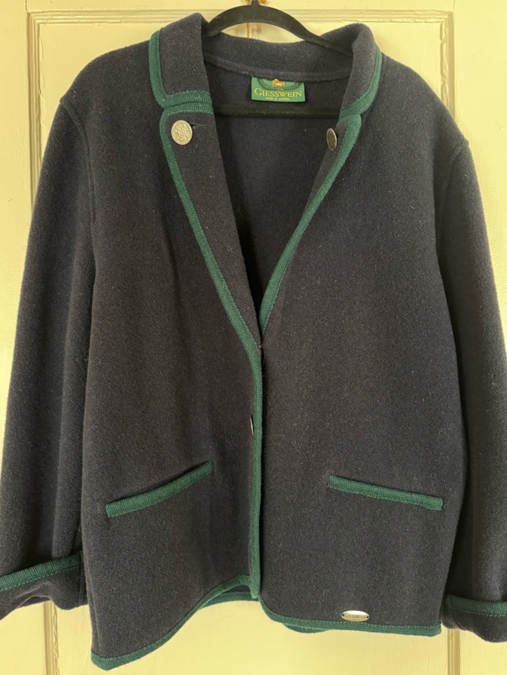 Giesswein Navy Wool Blazer with Green Trim